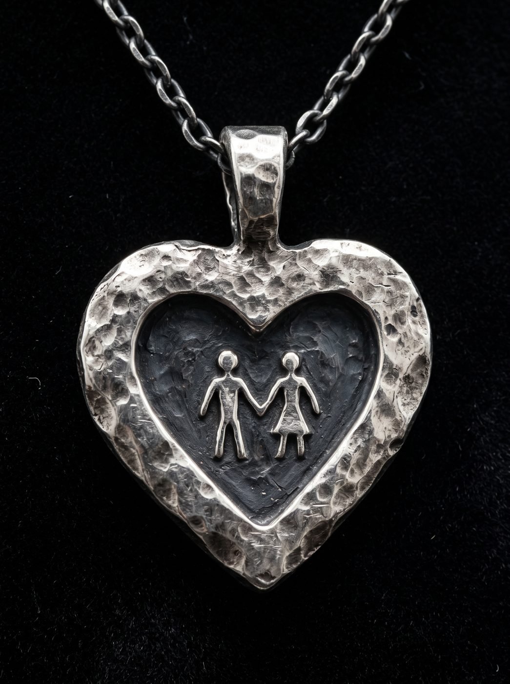 Dije de corazón con dos figuras tomadas de la mano
